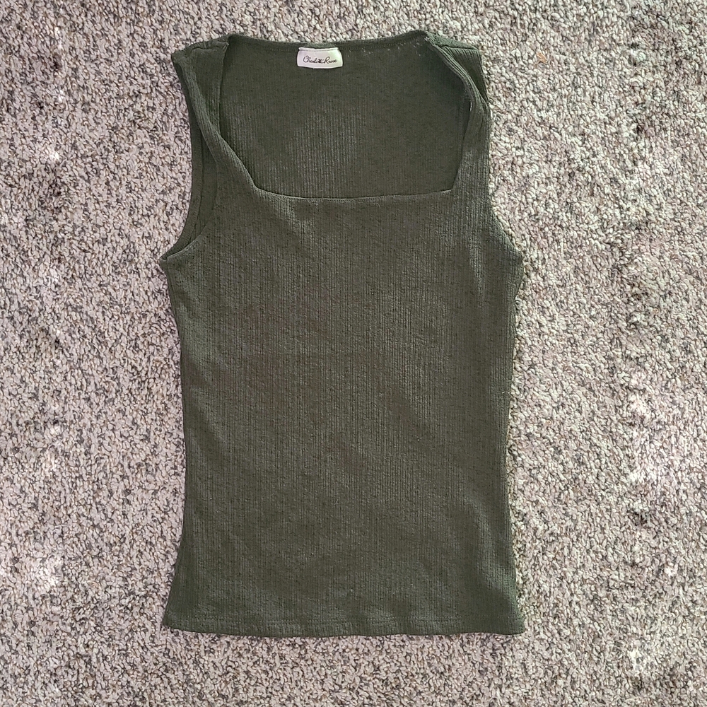 Olive Green Sleeveless Top, Tank Top